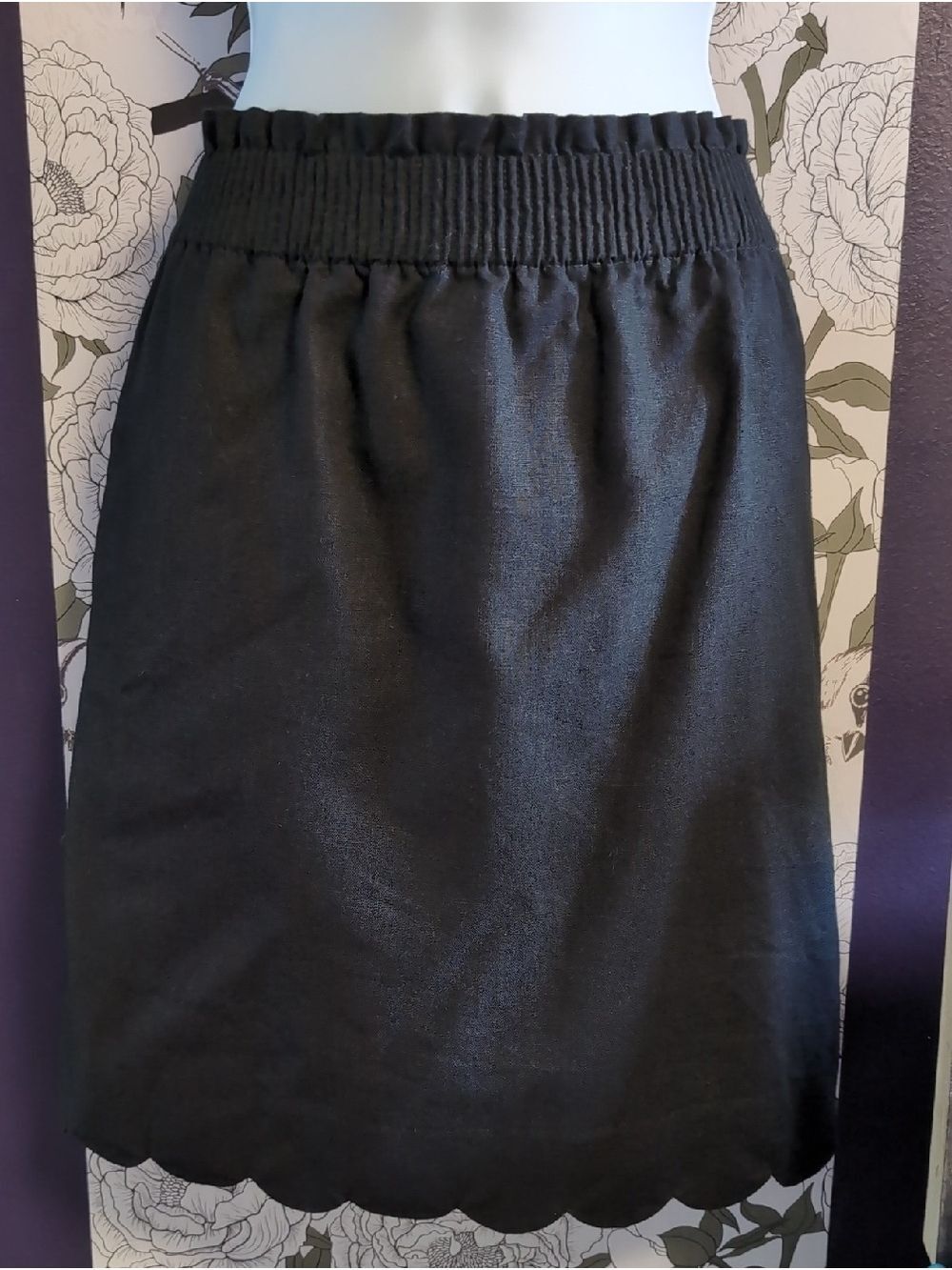 J. Crew Black Cotton A-Line Skirt with Scalloped Edge - Picture 2 of 7